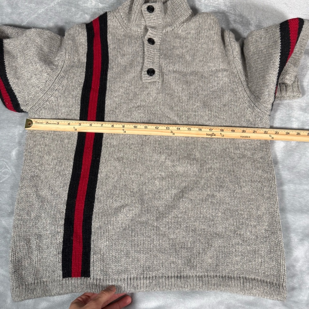 Vintage GAP Mock Neck Henley Sweater Mens M Lambswool Striped Knit Gray - Picture 9 of 11